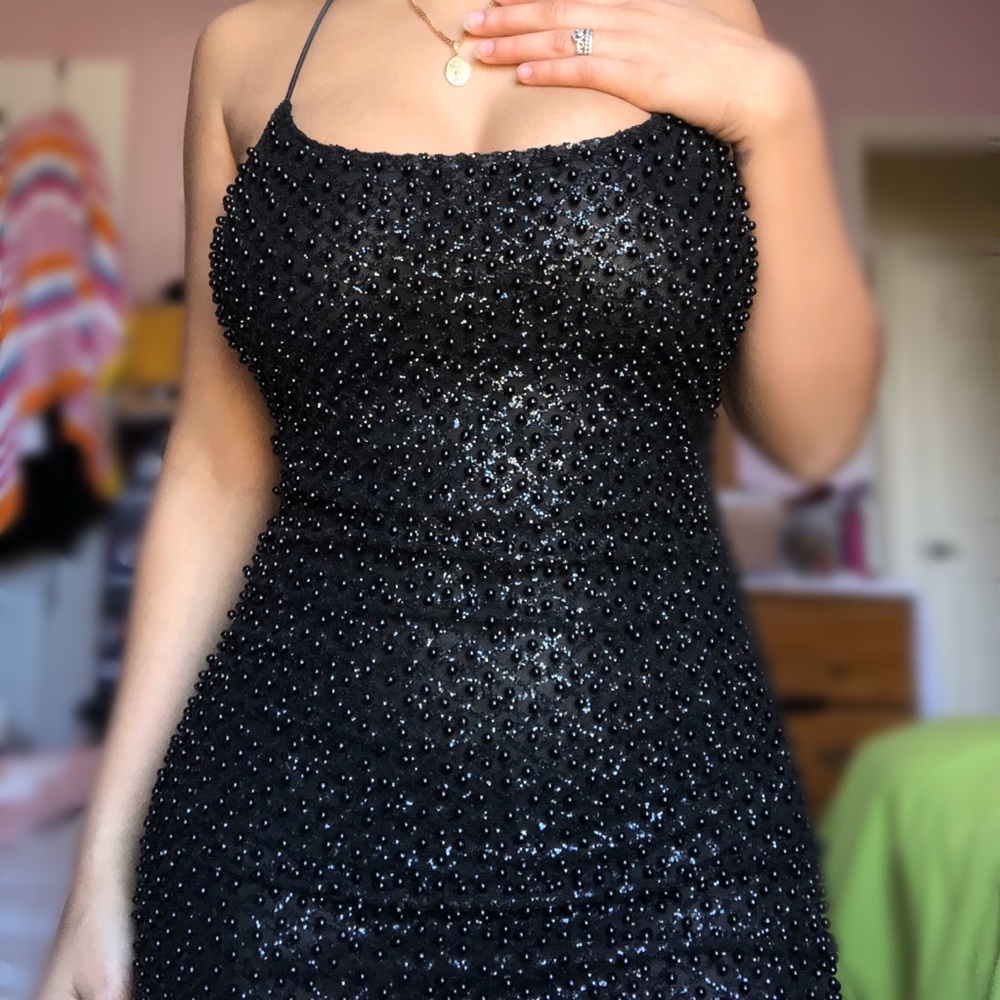 oh polly “DROP A GLINT EMBELLISHED MINI DRESS”